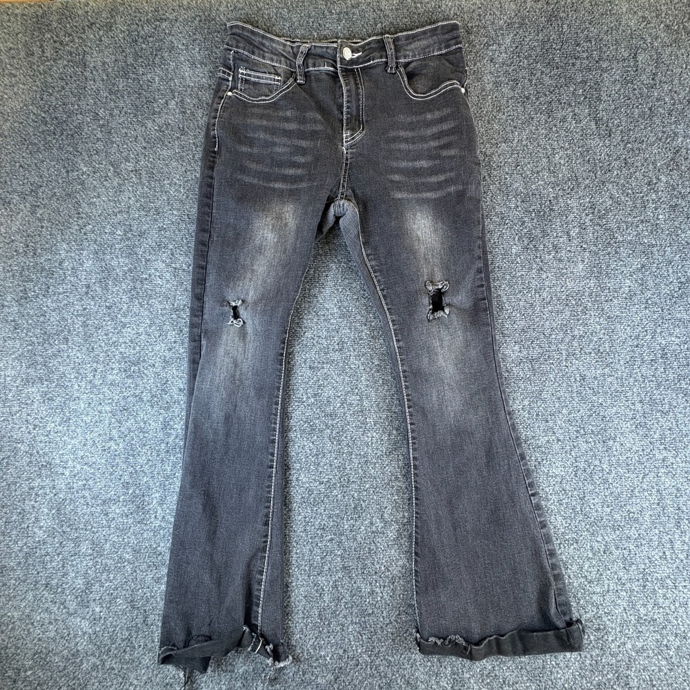 Bamboo Bootcut Jeans Womens 11 Black Denim Stretch Whiskers Mid Rise Classic